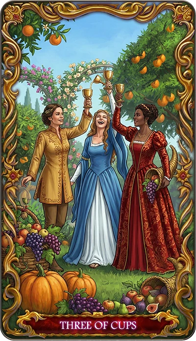 Three of Cups tarot card illustration