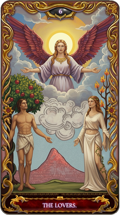 The Lovers tarot card illustration