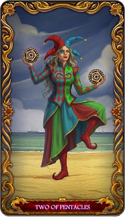 Two of Pentacles tarot card illustration