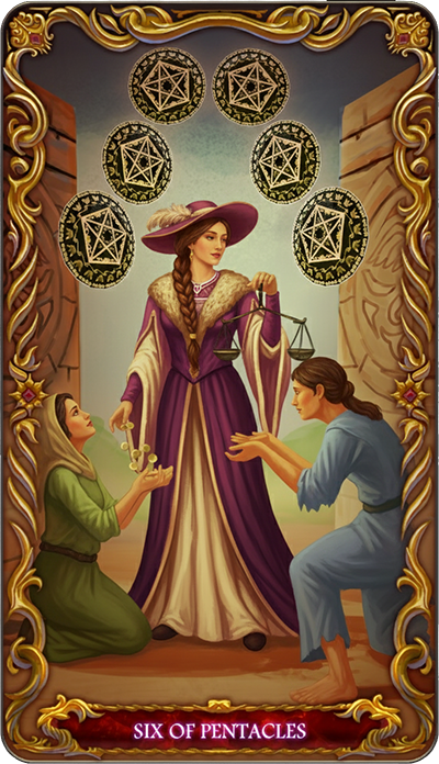 Six of Pentacles tarot card illustration