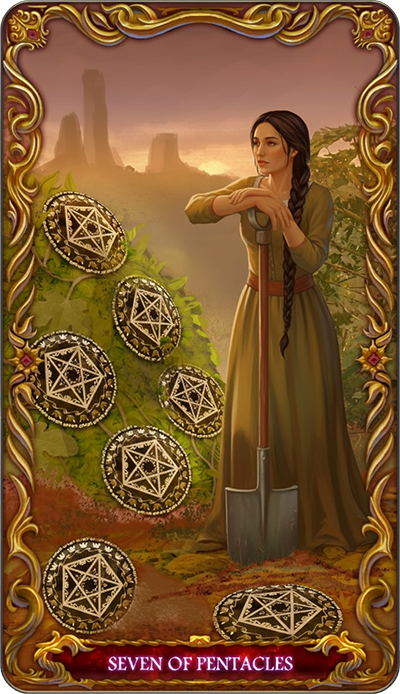 Seven of Pentacles tarot card illustration
