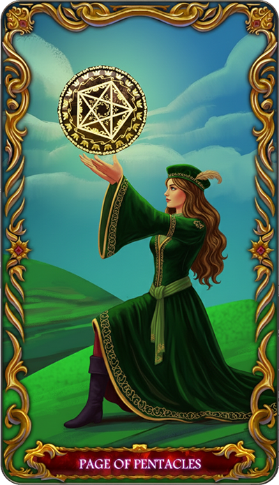 Page of Pentacles tarot card illustration
