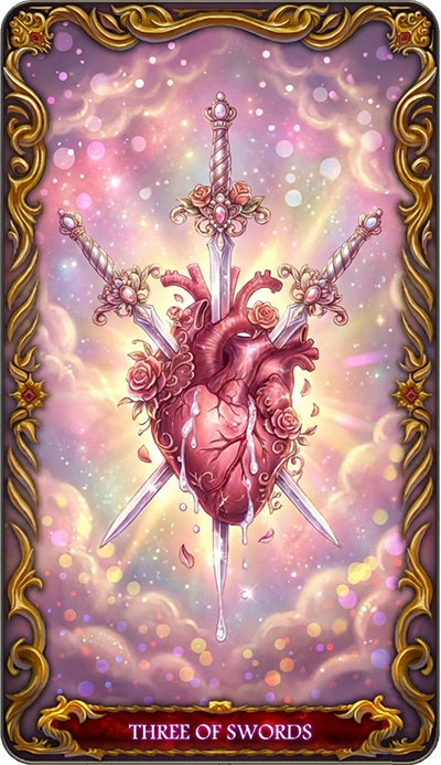 Three of Swords tarot card illustration