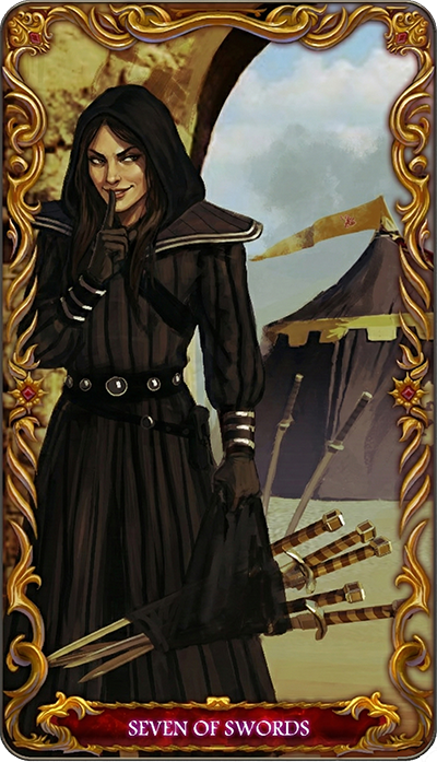 Seven of Swords tarot card illustration