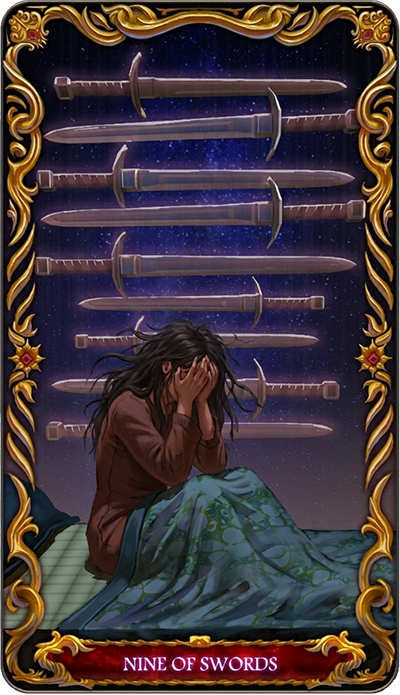 Nine of Swords tarot card illustration