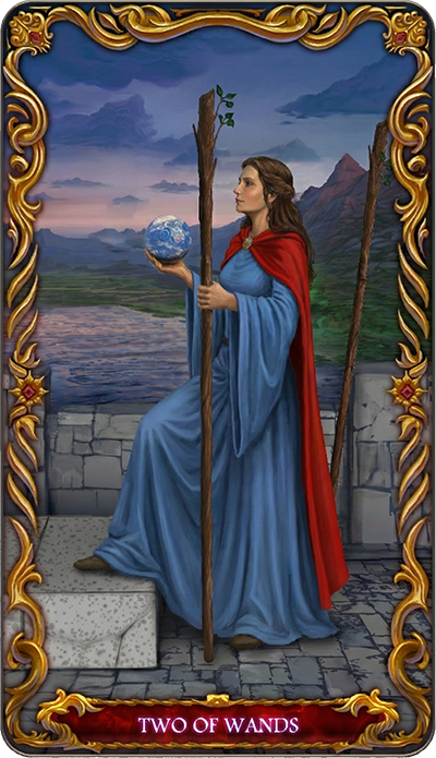 Two of Wands tarot card illustration