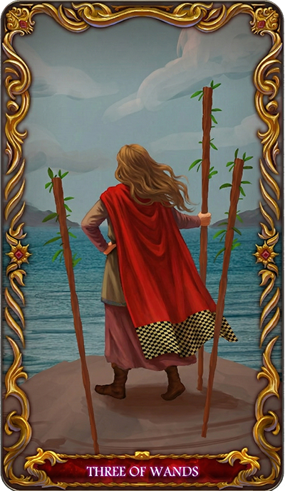 Three of Wands tarot card illustration