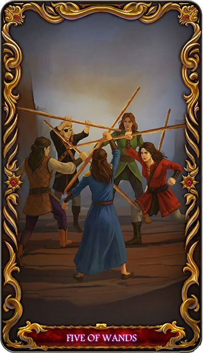 Five of Wands tarot card illustration