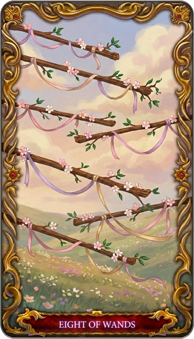 Eight of Wands tarot card illustration