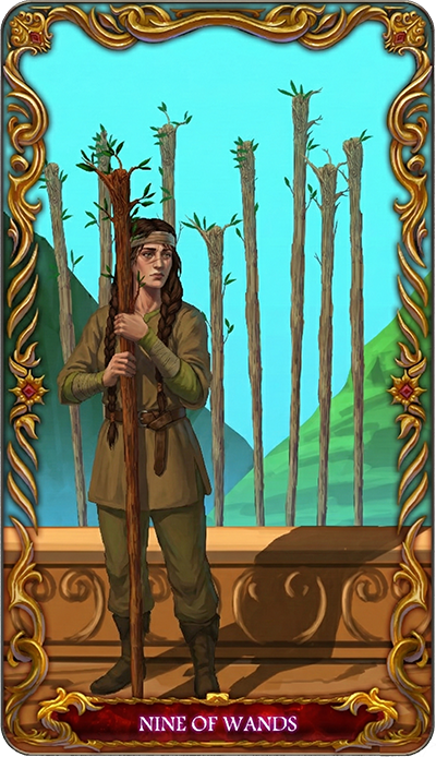 Nine of Wands tarot card illustration